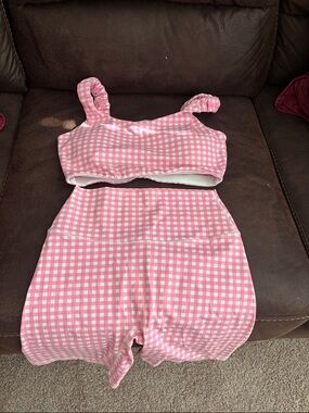 Astoria Pink Gingham High-Waist Women's Shorts and Bra Set